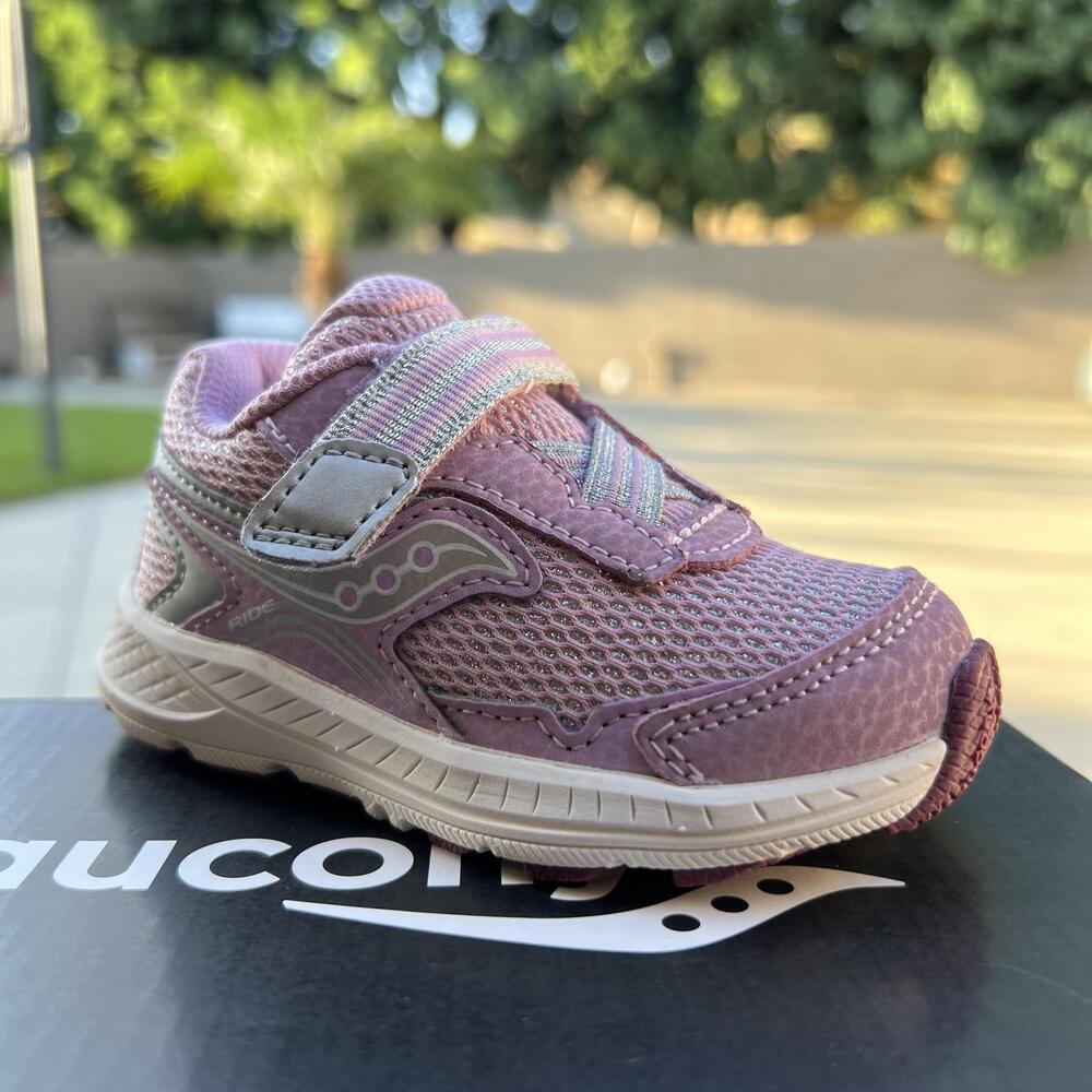 Saucony Ride 10 JR Shoes Girls Size 5 Pink Metallic Hook Loop Running Sneakers